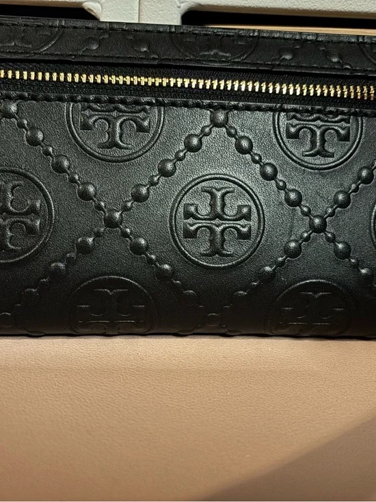 T Monogram Tonal Embossed Zip Slim Wallet, Black - Picture 3 of 4